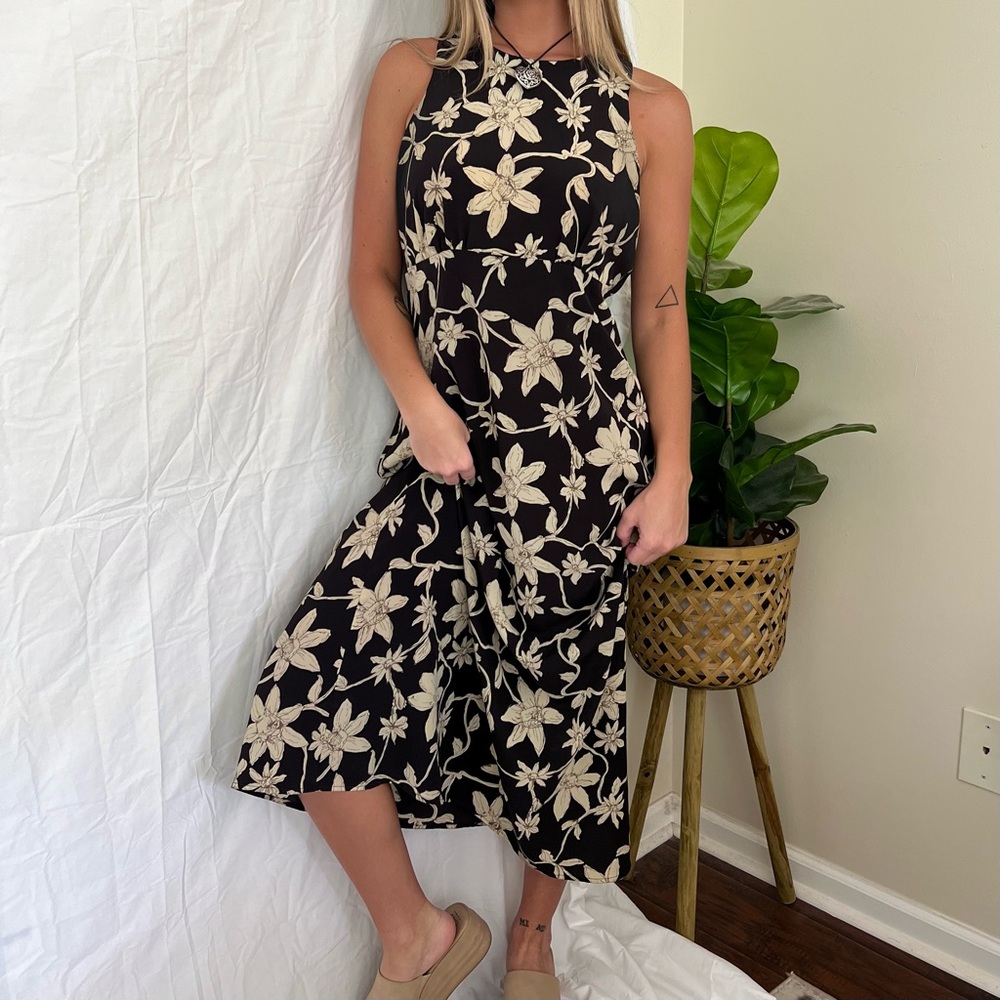 Vintage Brown Floral Maxi Sundress